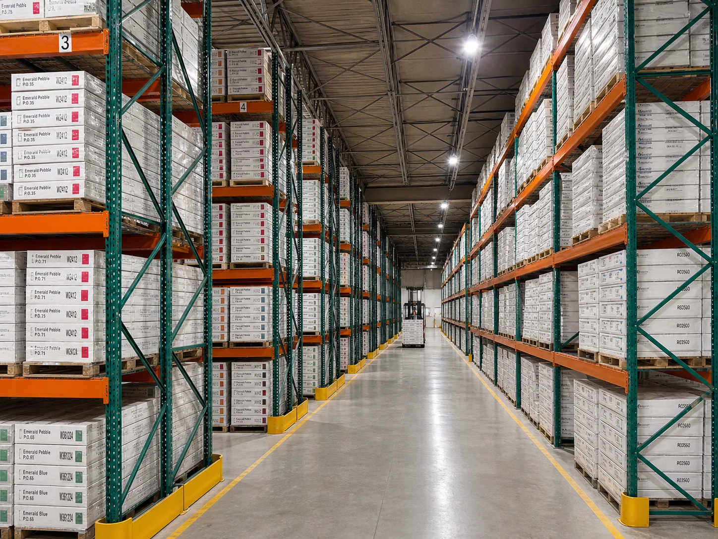 Racks of Vita cabinet boxes inside the Baltimore warehouse