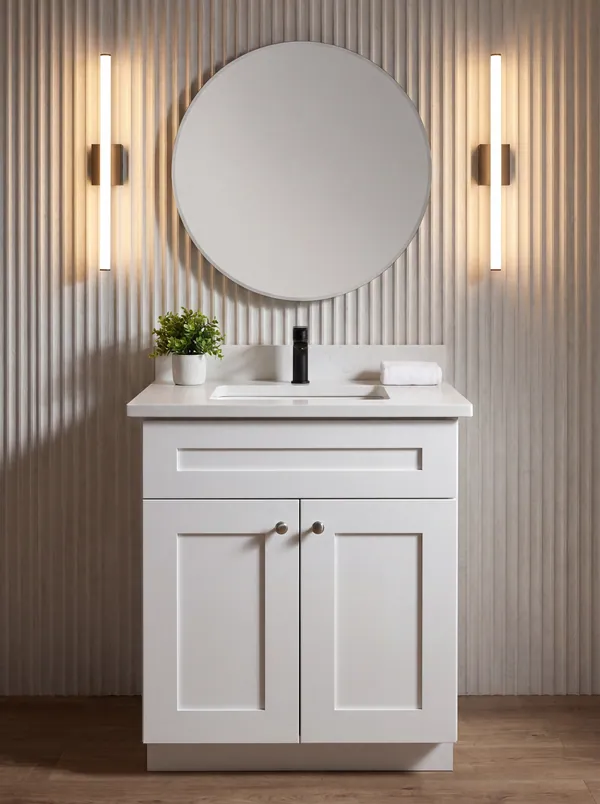 Single white vanity — Vita Cabinetry
