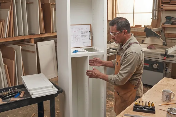 Vita craftsman modifying a tall cabinet in the workshop
